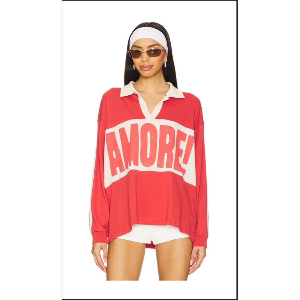 Daydreamer Amore Rugby Top Washed Scarlet Cotton Oversized Blokecore Size Small